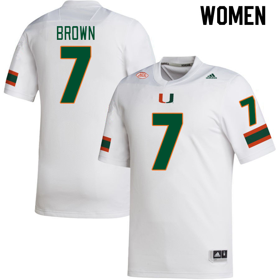 Women #7 Davonte Brown Miami Hurricanes College Football Jerseys Stitched-White